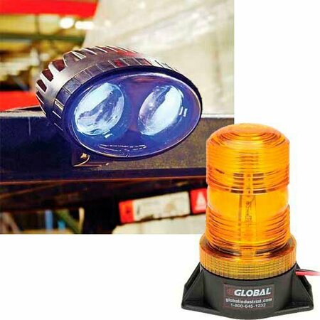 GLOBAL INDUSTRIAL 2 Forklift LED Pedestrian Warning Light + 1 LED Amber Strobe Light Combo 988938